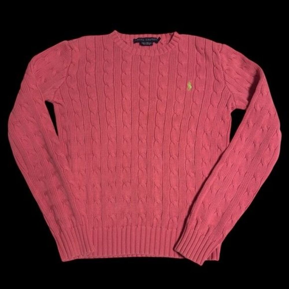 y2k VTG Ralph Lauren Pink Crewneck Cable Knit Sweater sz S